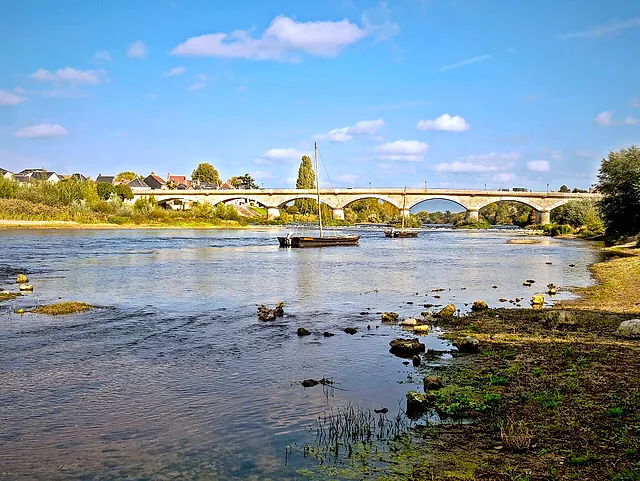 The Loire near Amboise, with its sandbanks and an old bridge